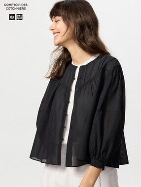 COMPTOIR DES COTONNIERS Cotton Sheer 3/4 Sleeve Blouse XS Dark Academia Goth